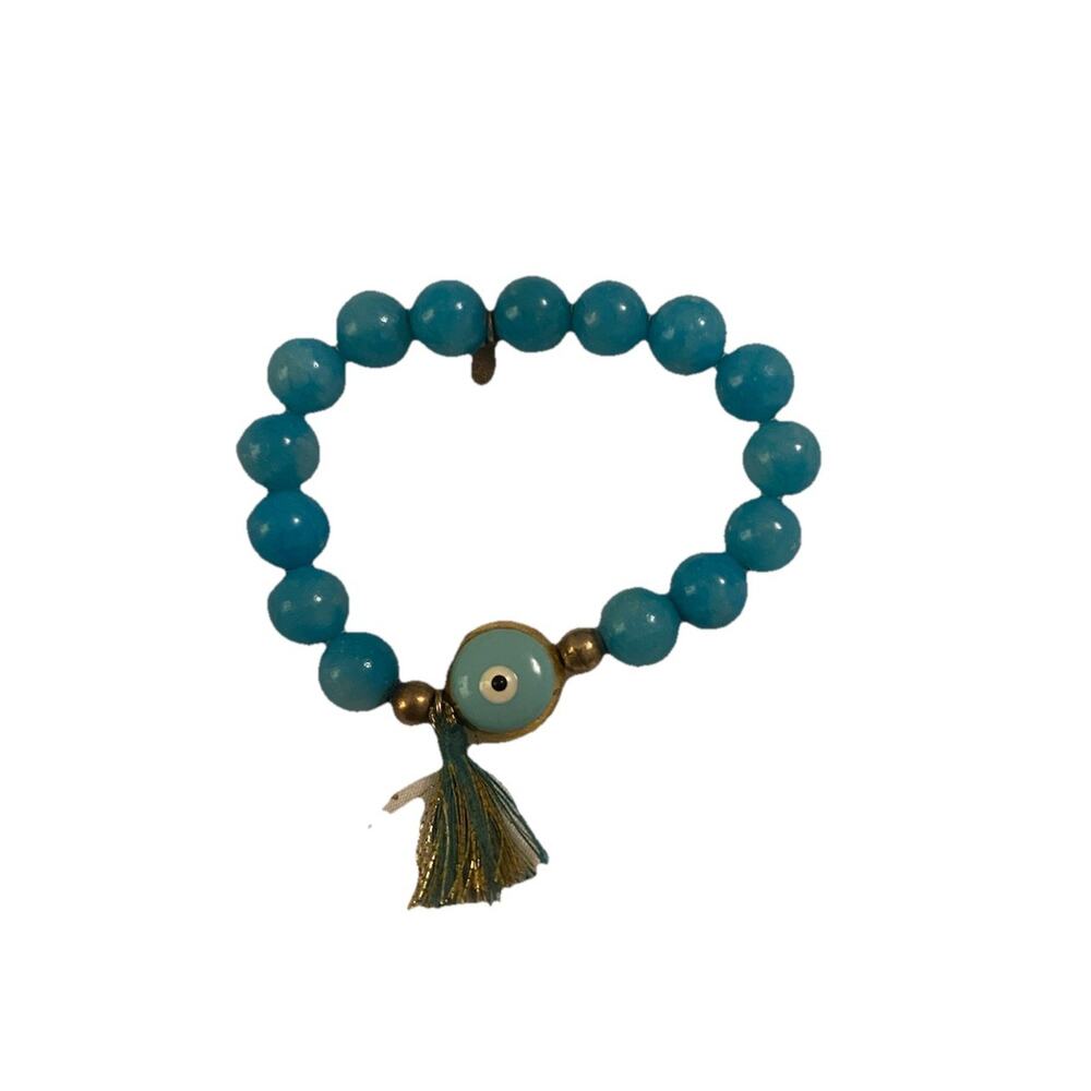 gregio blue turquoise evil eye tassel 925 sterling silver beaded bracelet vtg